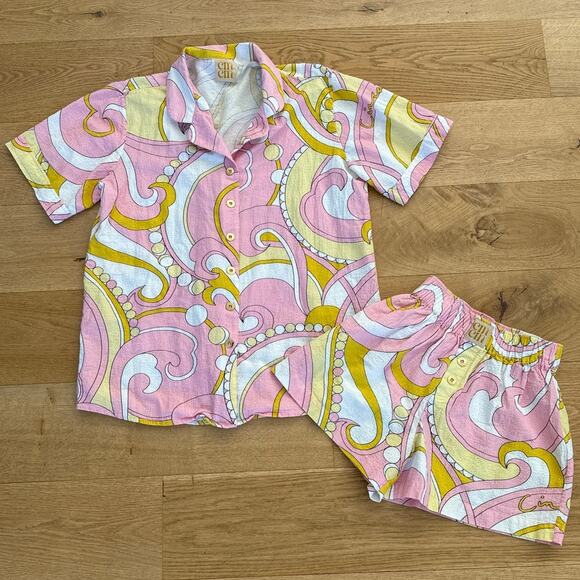Cin Cin - Troppo Button Front Shirt & Breakers Shorts in Cirque Pink Yellow Gold - Picture 1 of 7